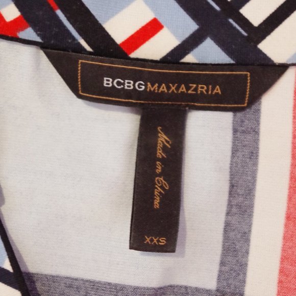 BCBG Abstract Check Print Empire Waist Stretch Top- Sz XXS - Picture 5 of 5